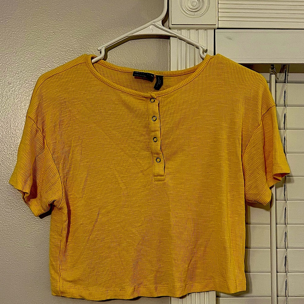 Crop Henley Yellow Ribbed shirt!! XS and Lightweight!